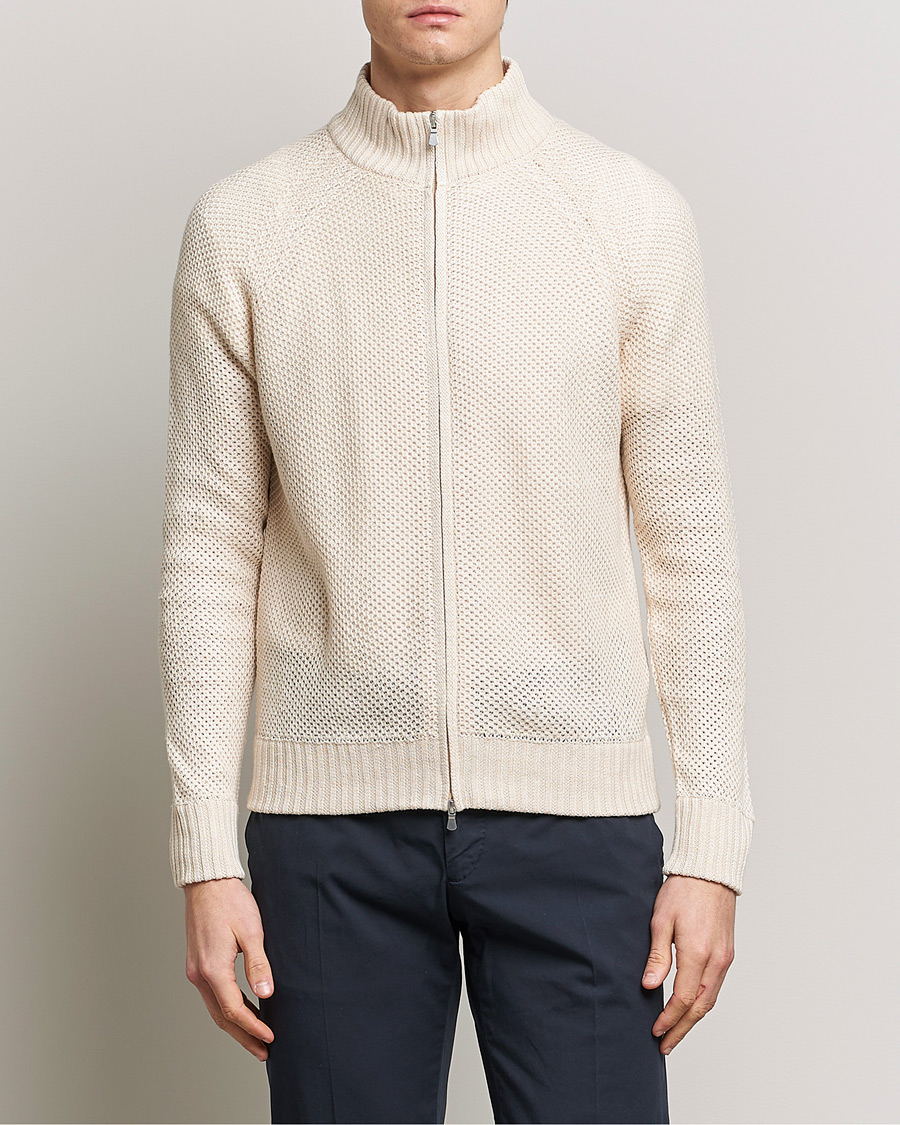 Uomini | Maglieria | Gran Sasso | Structured Cotton/Linen Full Zip Cream