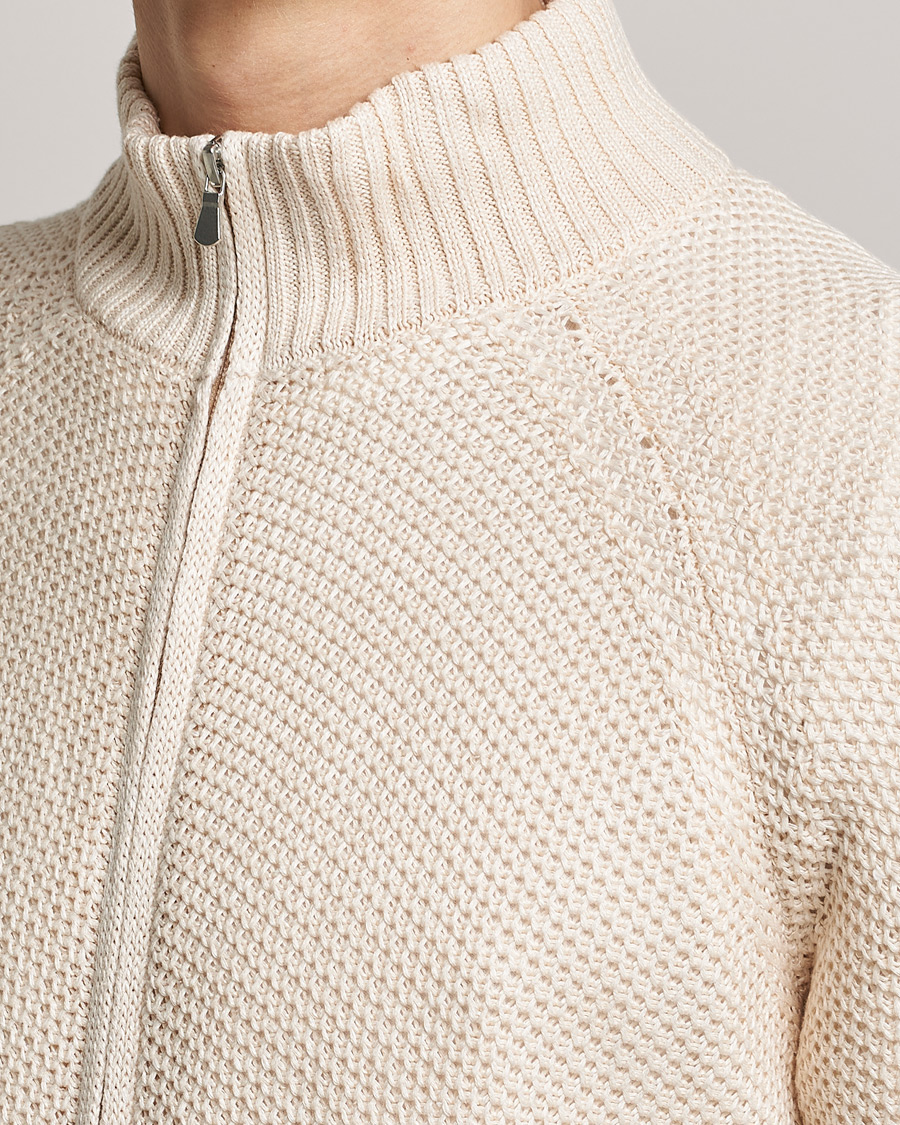 Uomini | Maglieria | Gran Sasso | Structured Cotton/Linen Full Zip Cream