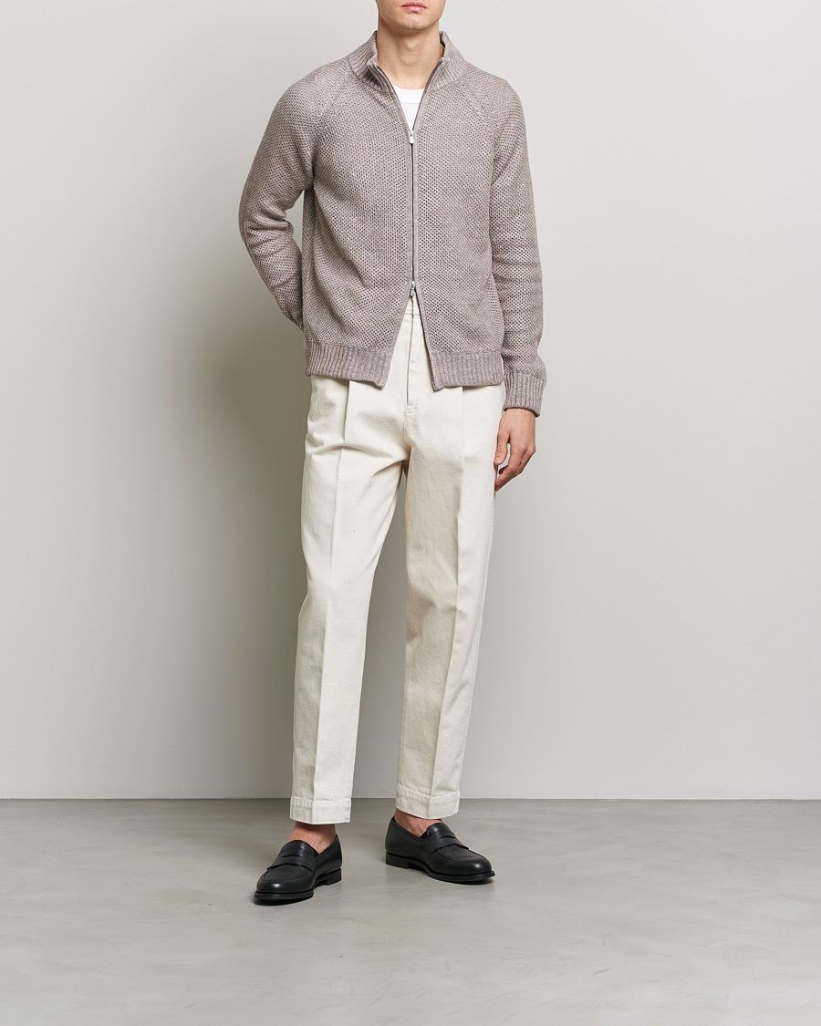 Uomini | Maglieria | Gran Sasso | Structured Cotton/Linen Full Zip Beige Melange