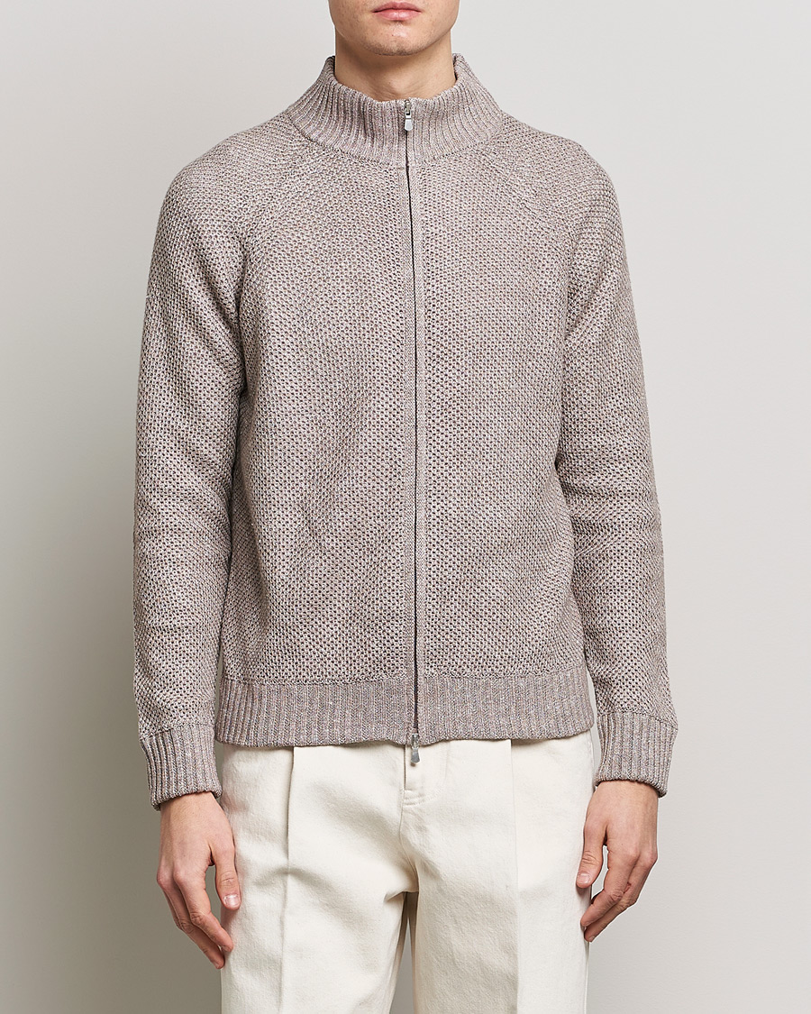 Uomini | Maglieria | Gran Sasso | Structured Cotton/Linen Full Zip Beige Melange
