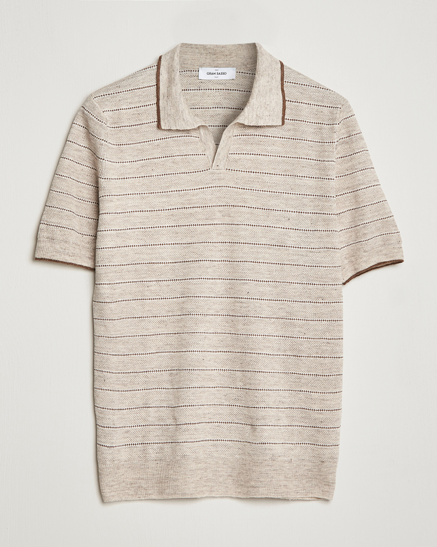Uomini | Polo | Gran Sasso | Structured Striped Knitted Linen Polo Beige