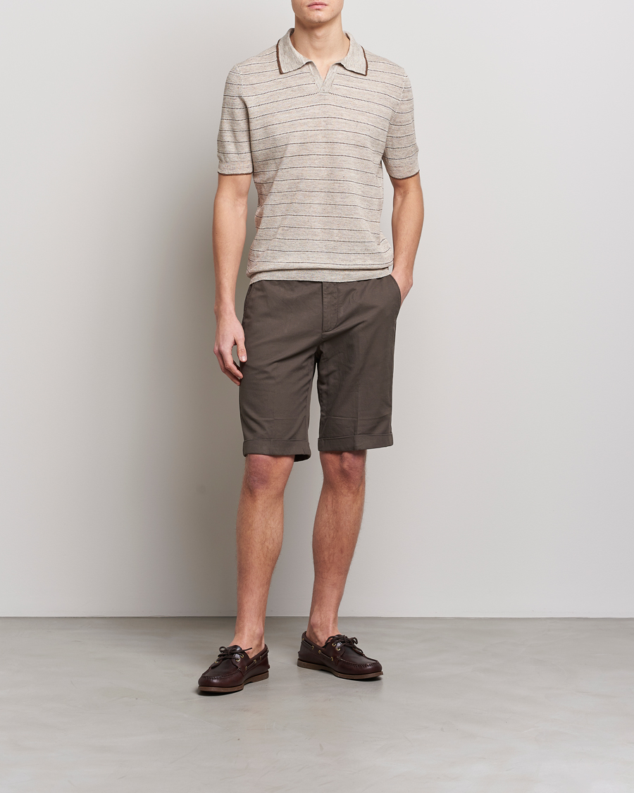 Uomini | Polo | Gran Sasso | Structured Striped Knitted Linen Polo Beige