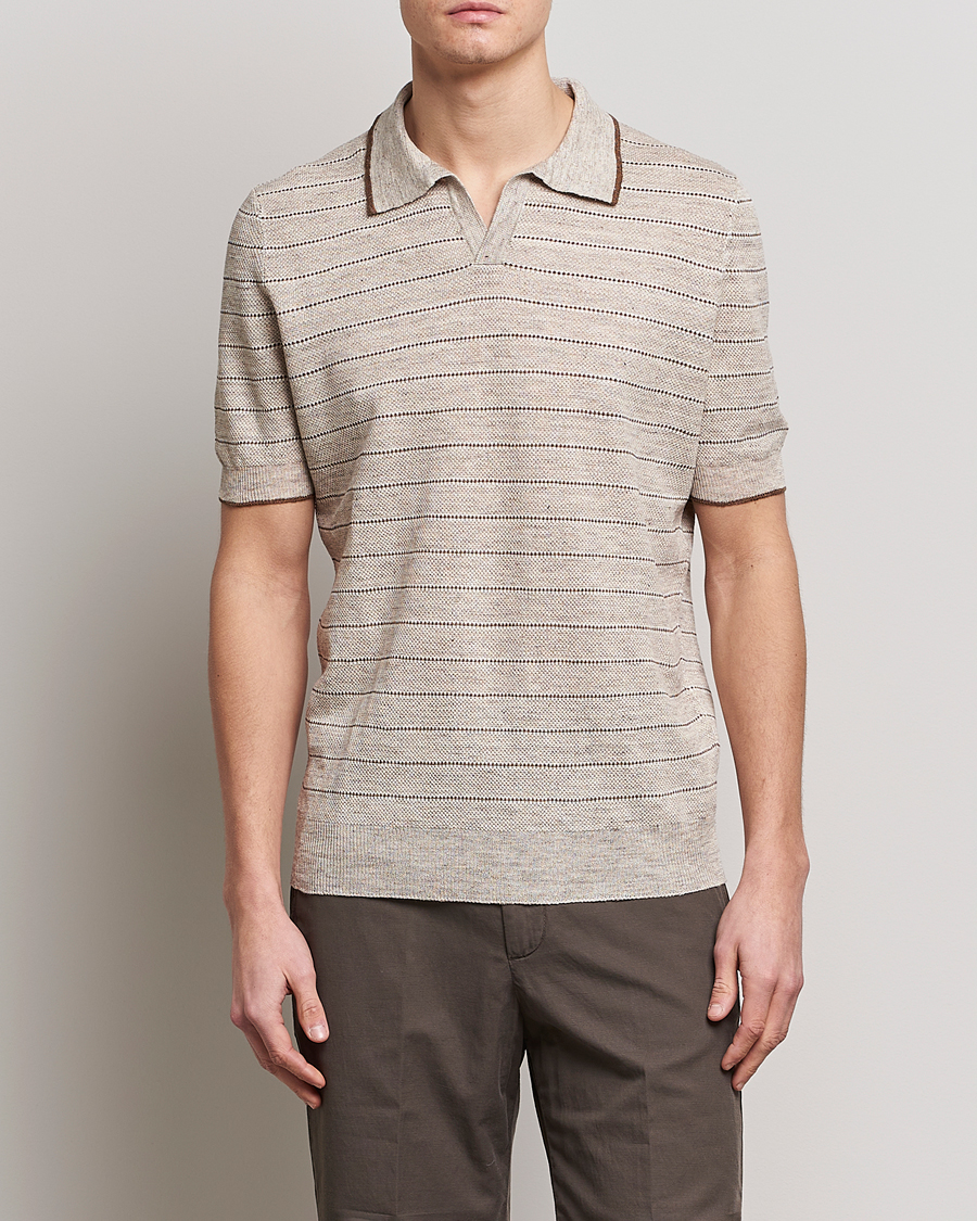 Uomini | Polo | Gran Sasso | Structured Striped Knitted Linen Polo Beige