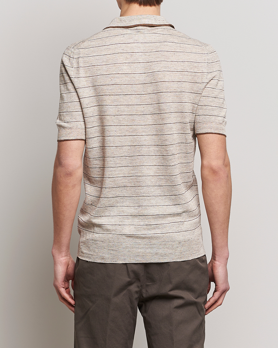 Uomini | Polo | Gran Sasso | Structured Striped Knitted Linen Polo Beige