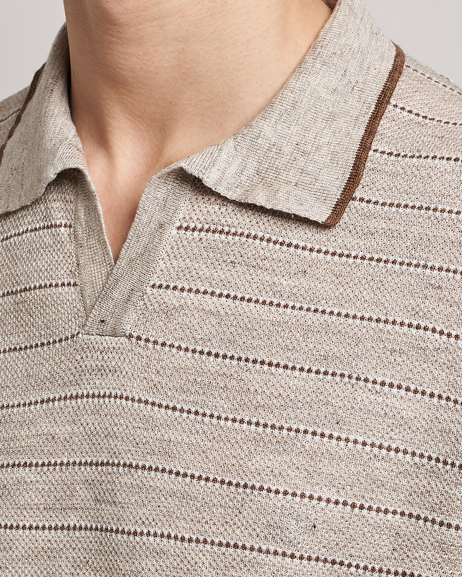 Uomini | Polo | Gran Sasso | Structured Striped Knitted Linen Polo Beige