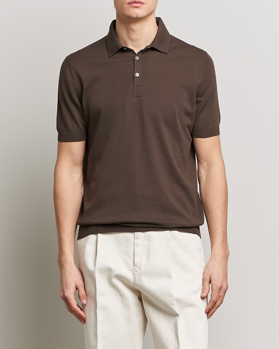 Uomini | Polo | Gran Sasso | Cotton Knitted Polo Dark Brown