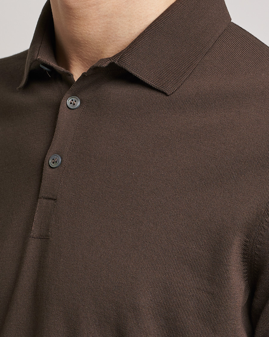 Uomini | Polo | Gran Sasso | Cotton Knitted Polo Dark Brown