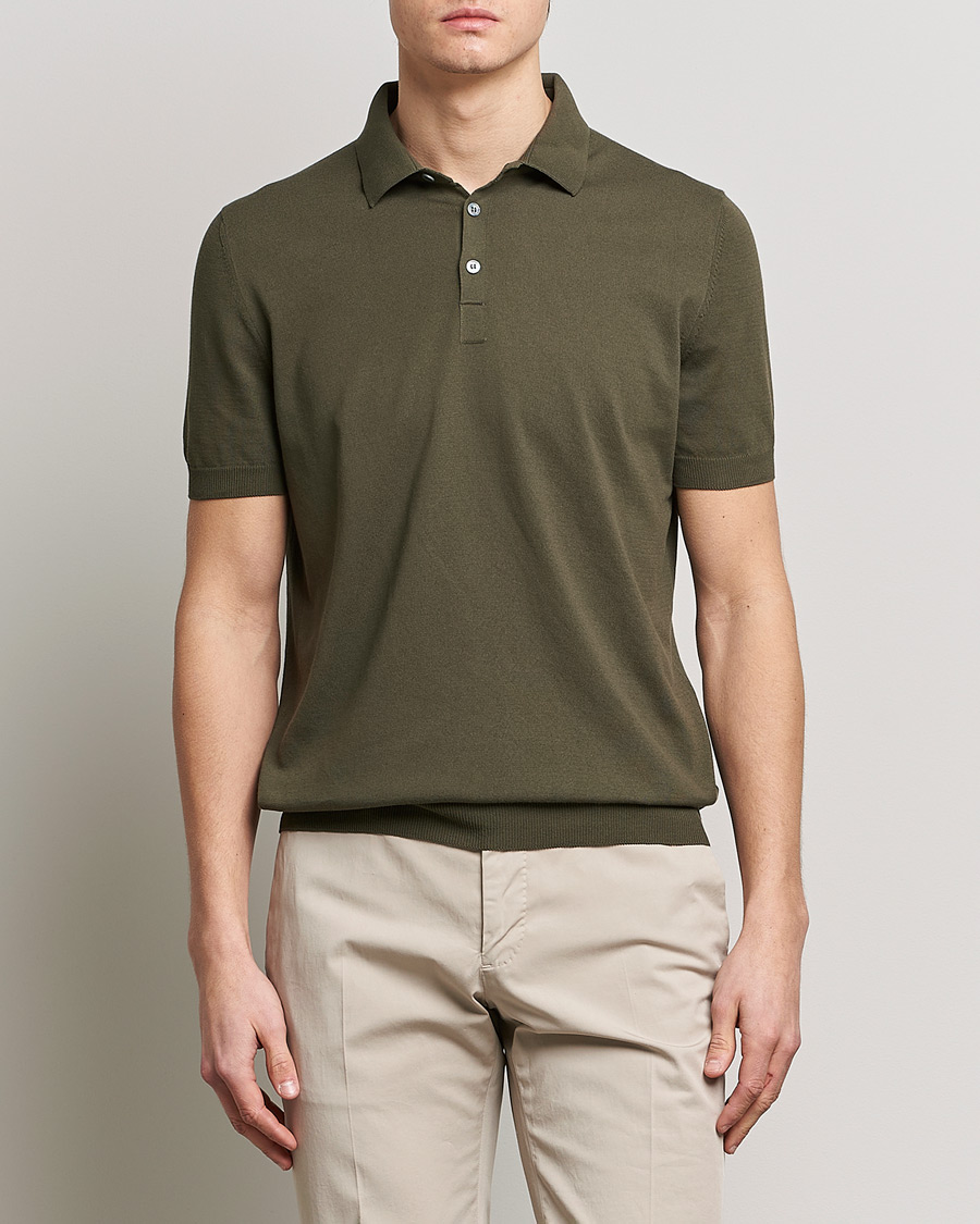 Uomini | Polo | Gran Sasso | Cotton Knitted Polo Dark Olive