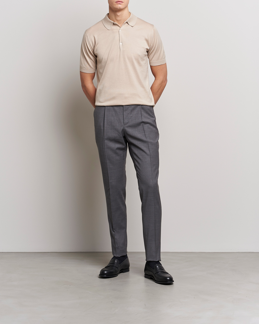 Uomini | Polo | John Smedley | Adrian Slim Fit Sea Island Polo Almond
