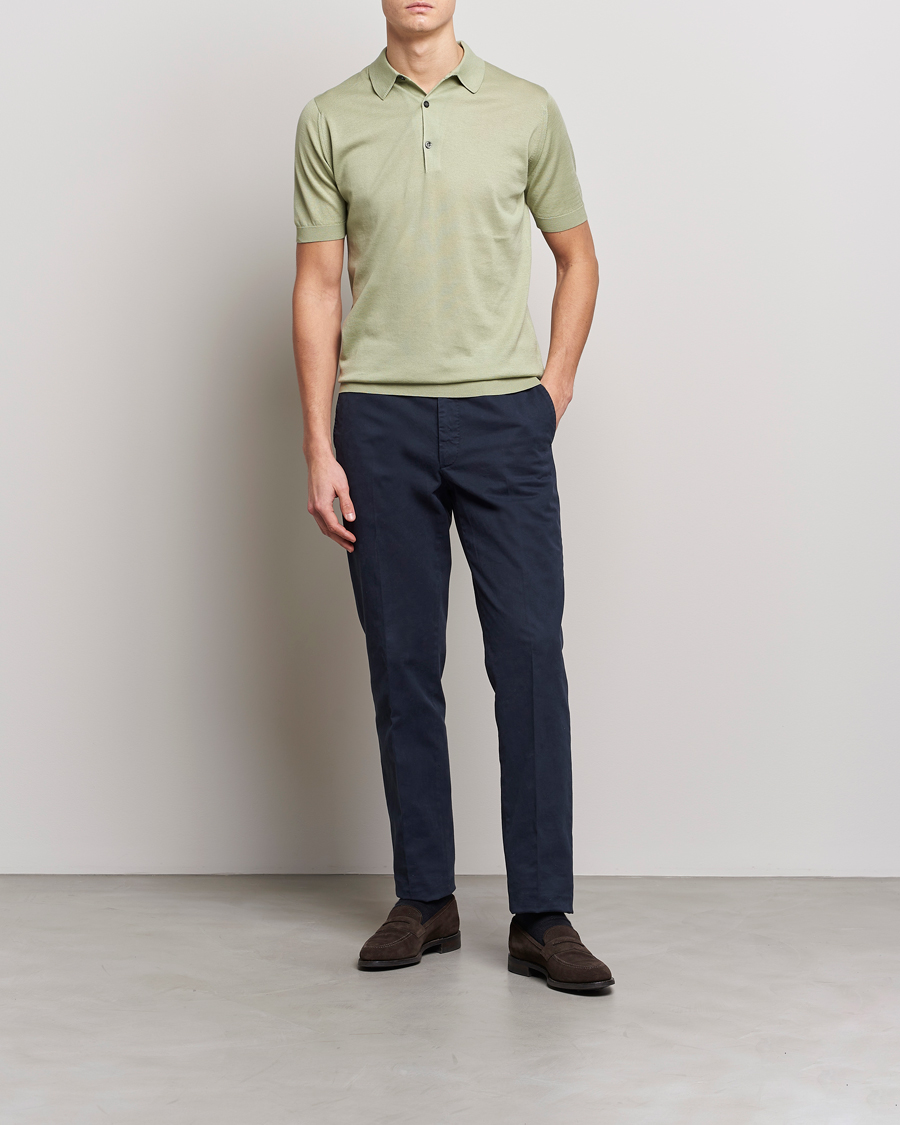 Uomini | Polo | John Smedley | Adrian Slim Fit Sea Island Polo Desert Green