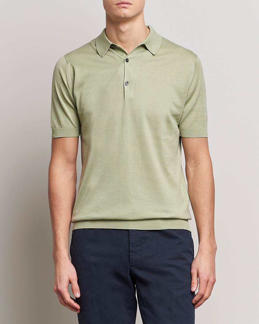 Uomini | Polo | John Smedley | Adrian Slim Fit Sea Island Polo Desert Green