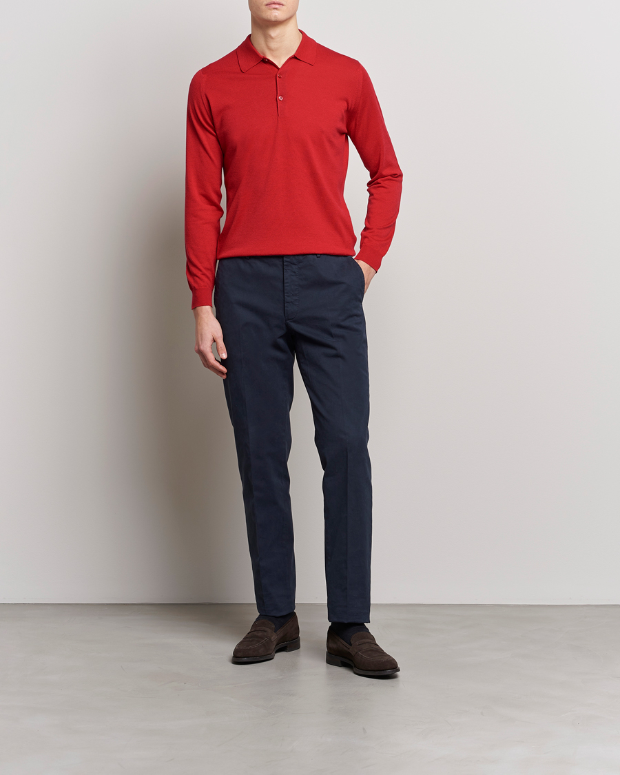 Uomini | Maglieria | John Smedley | Belper Wool/Cotton Polo Pullover Ruby