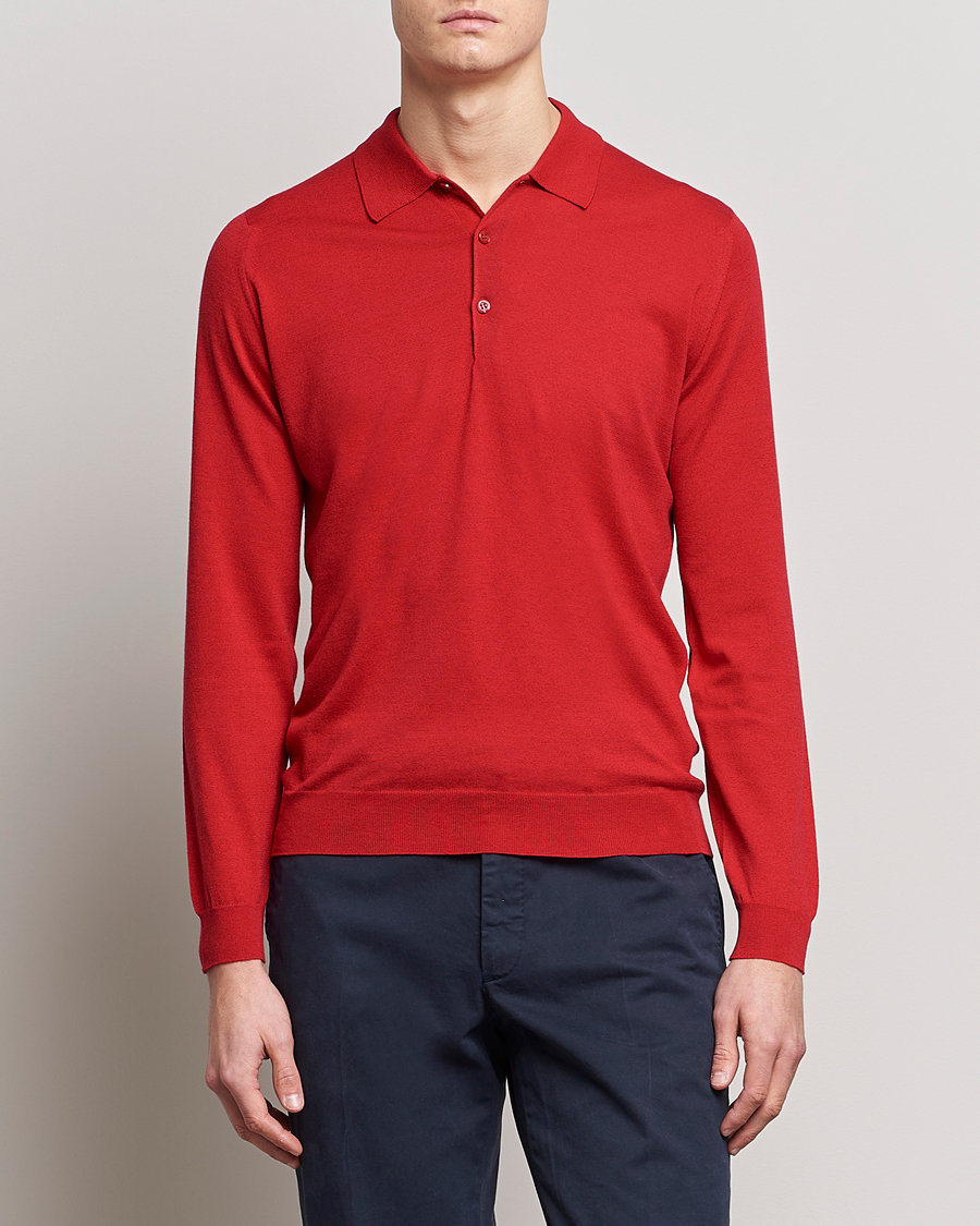 Uomini | Maglieria | John Smedley | Belper Wool/Cotton Polo Pullover Ruby