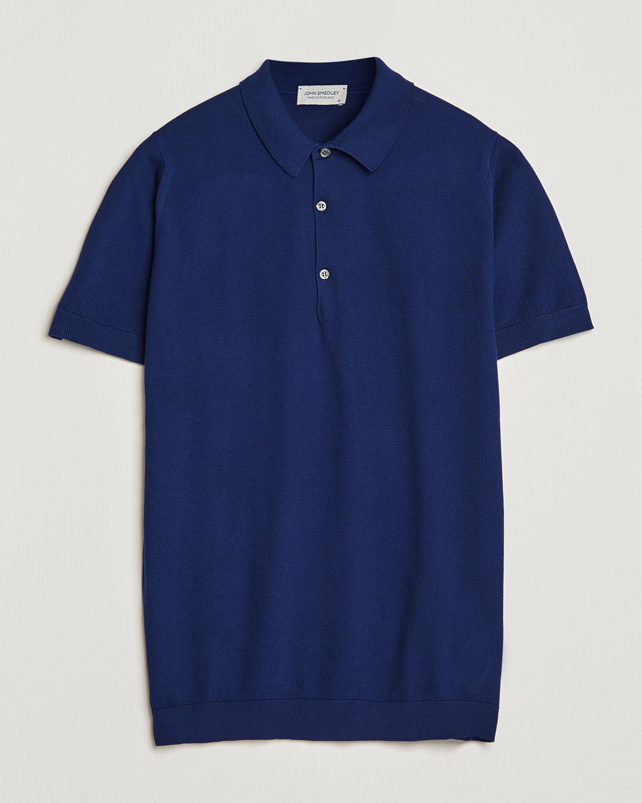 Uomini | Polo | John Smedley | Roth Structured Pique Marine Blue