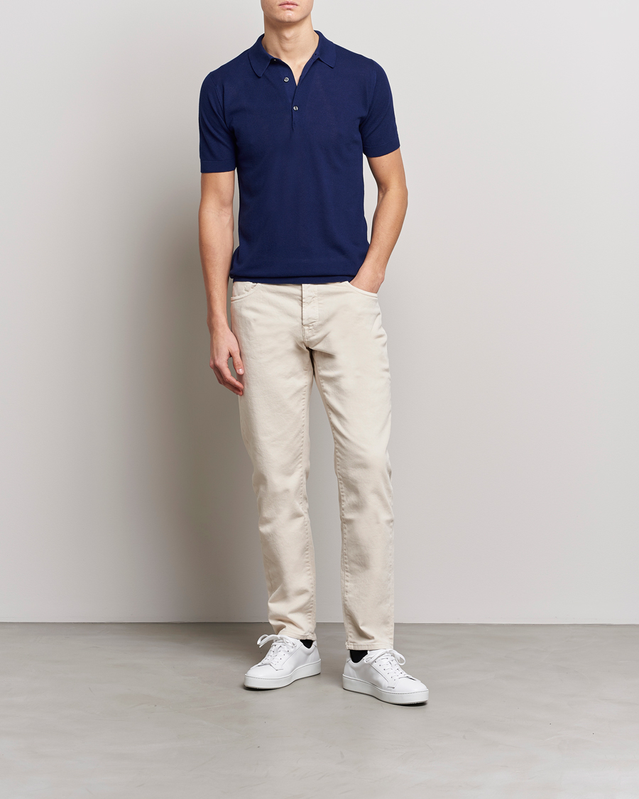 Uomini | Polo | John Smedley | Roth Structured Pique Marine Blue