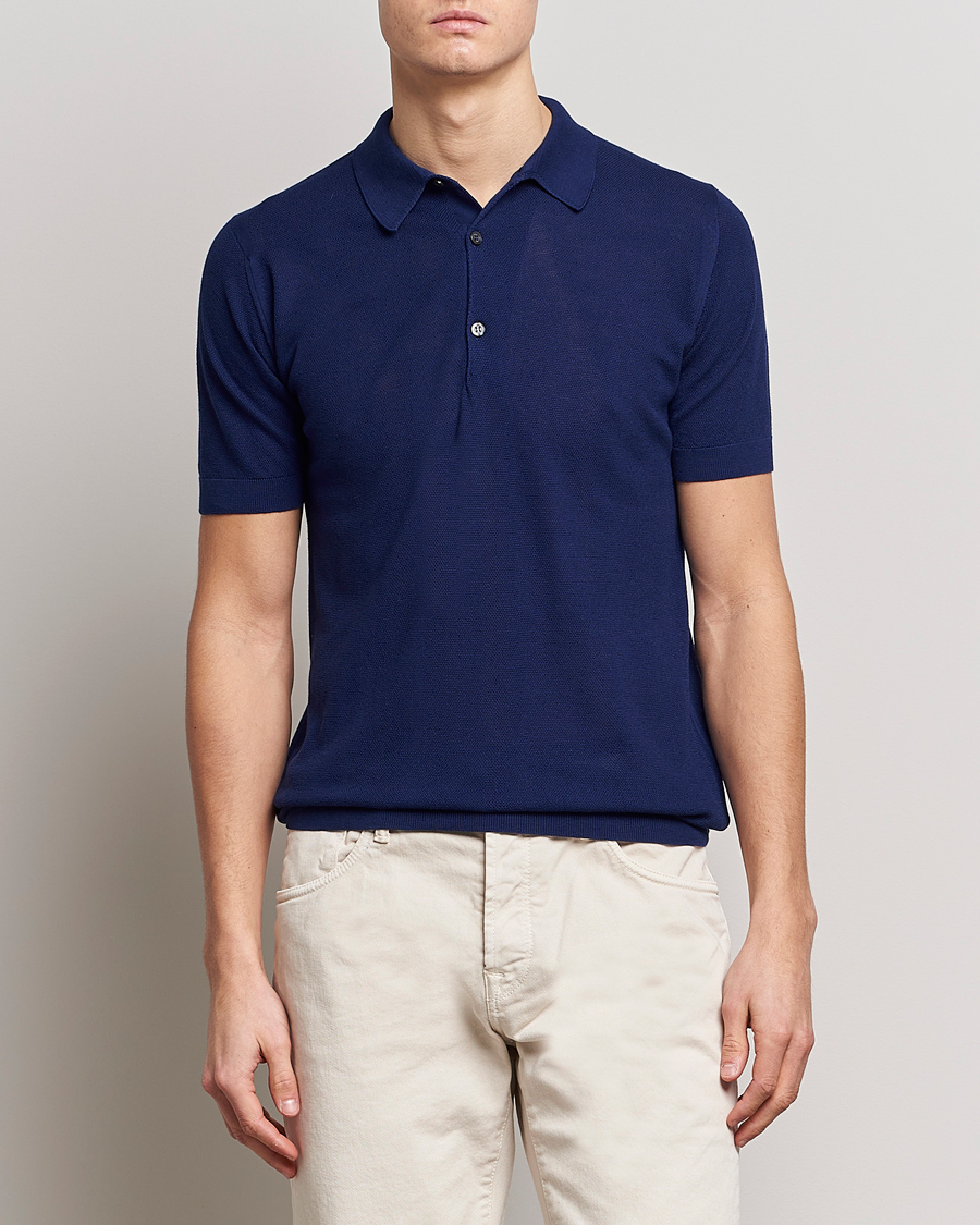 Uomini | Polo | John Smedley | Roth Structured Pique Marine Blue