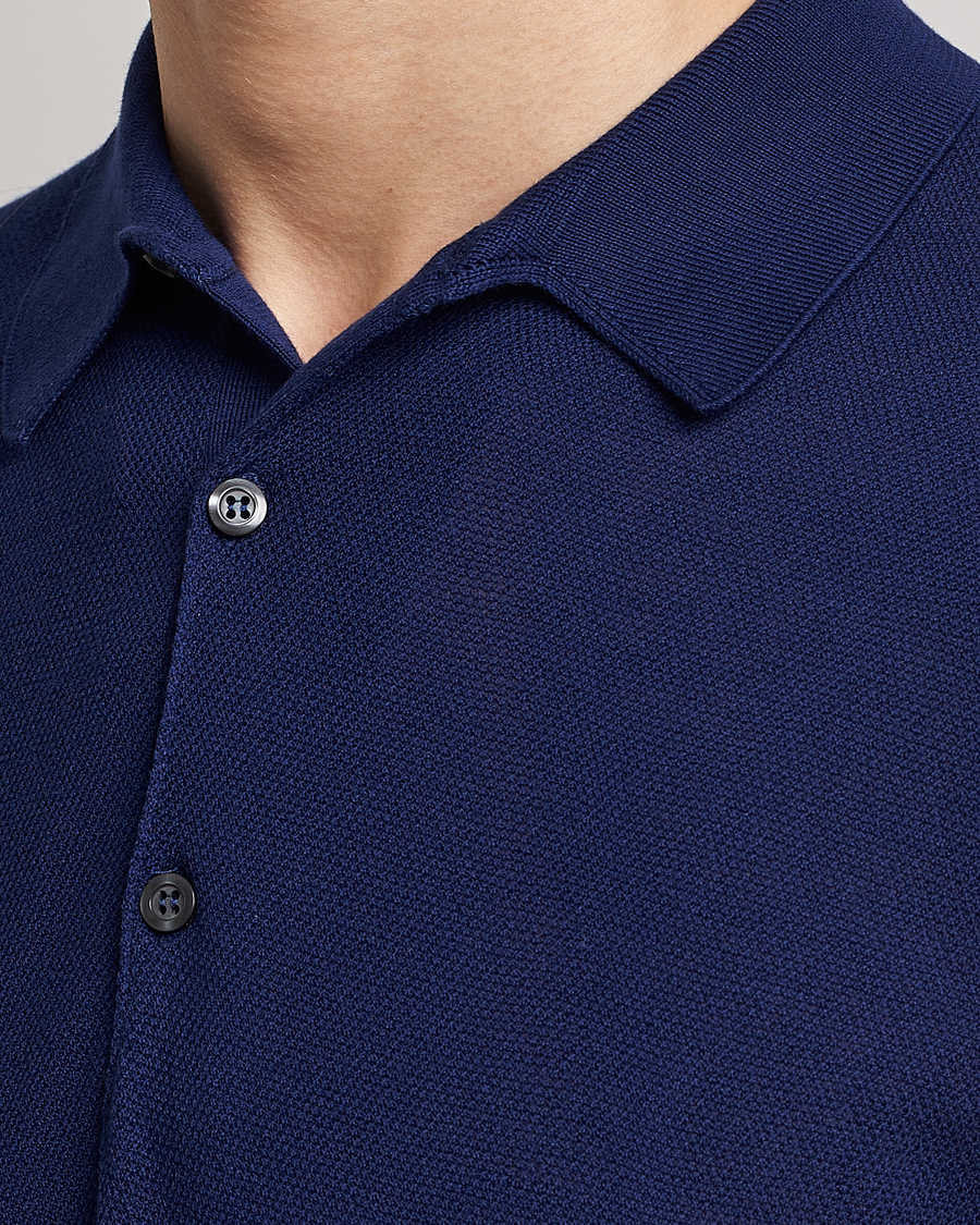 Uomini | Polo | John Smedley | Roth Structured Pique Marine Blue