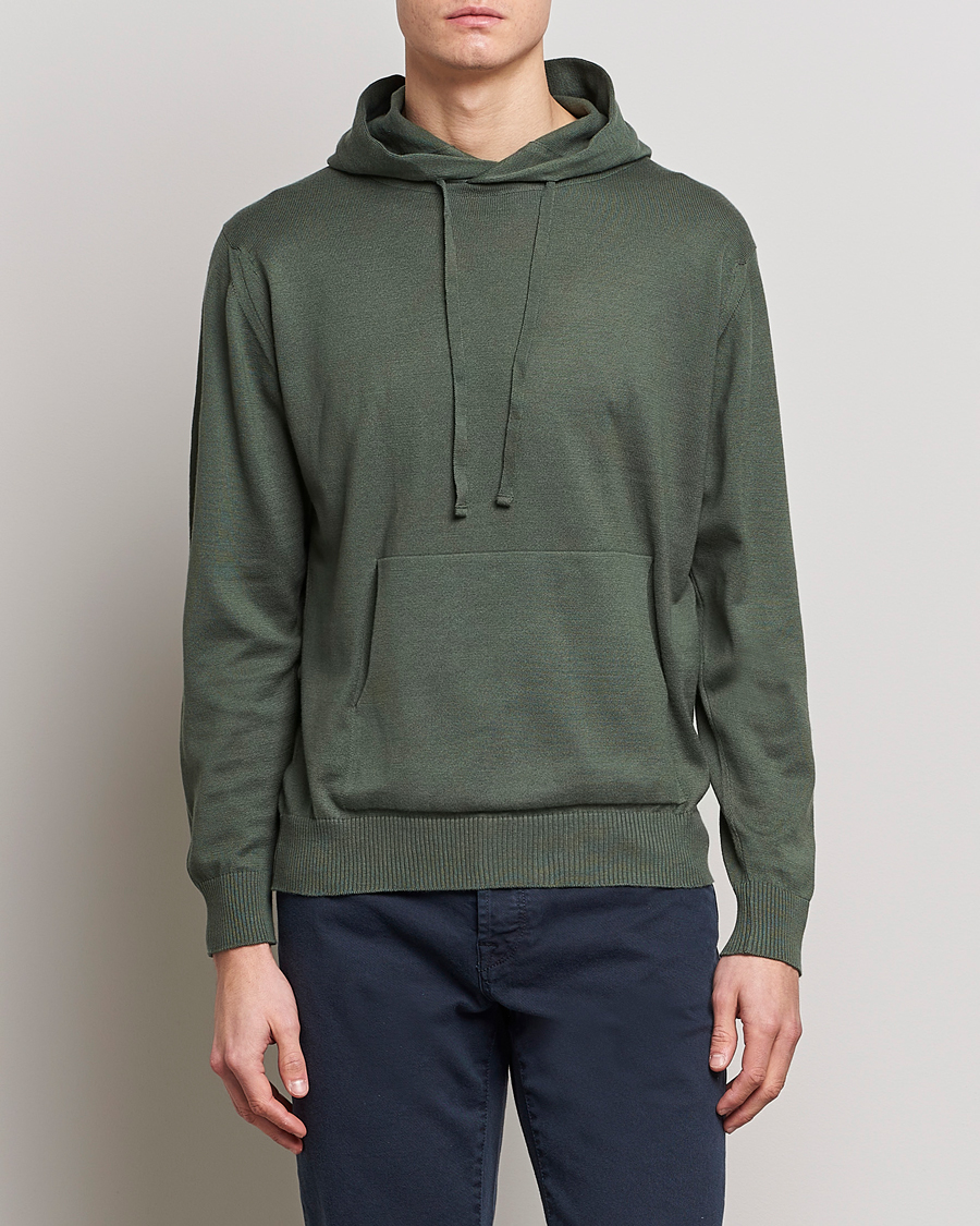 Uomini | Maglieria | John Smedley | Sundown Sea Island Hoodie Palm Green