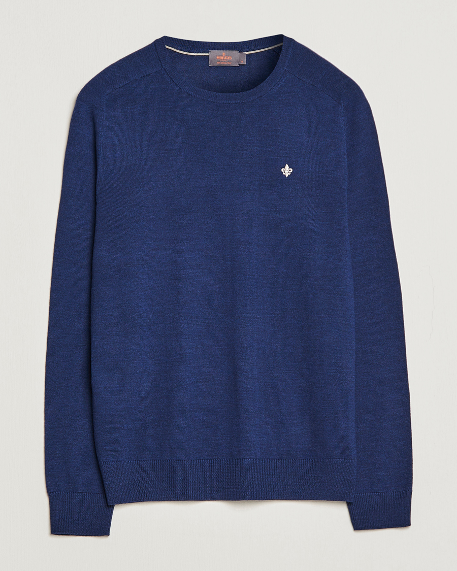Uomini | Maglieria | Morris | Merino Crew Neck Pullover Blue