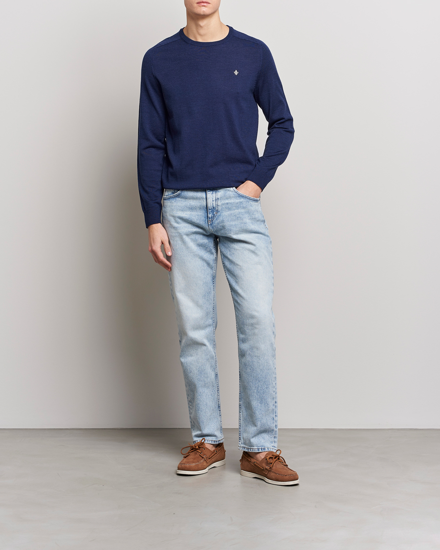 Uomini | Maglieria | Morris | Merino Crew Neck Pullover Blue