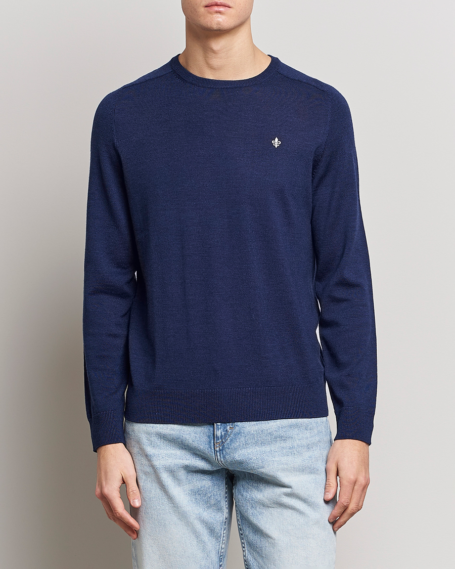 Uomini | Maglieria | Morris | Merino Crew Neck Pullover Blue