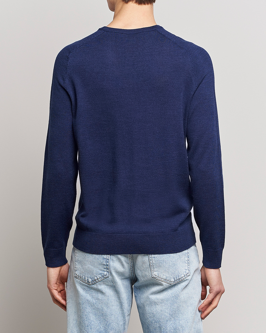 Uomini | Maglieria | Morris | Merino Crew Neck Pullover Blue
