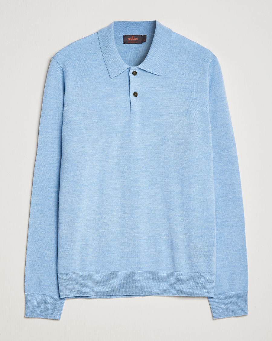 Uomini | Maglieria | Morris | Merino Knitted Polo Light Blue