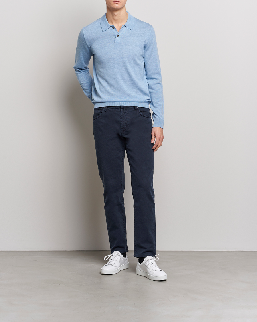 Uomini | Maglieria | Morris | Merino Knitted Polo Light Blue