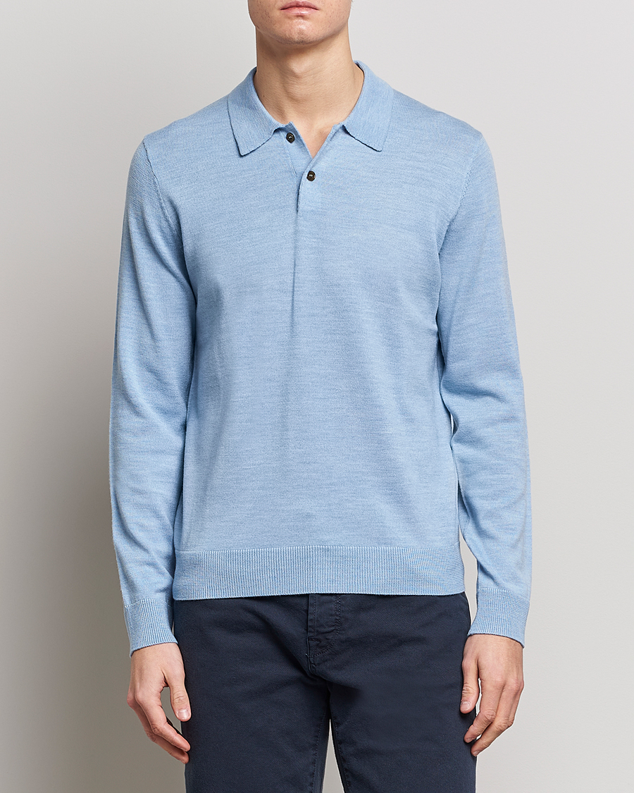 Uomini | Maglieria | Morris | Merino Knitted Polo Light Blue