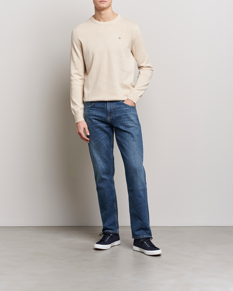 Uomini | Maglieria | Morris | Harold Cotton/Linen Summer Crew Neck Off White