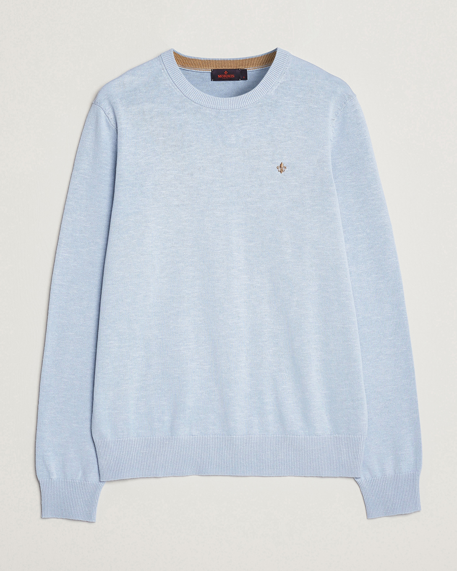 Uomini | Maglieria | Morris | Harold Cotton/Linen Summer Crew Neck Light Blue