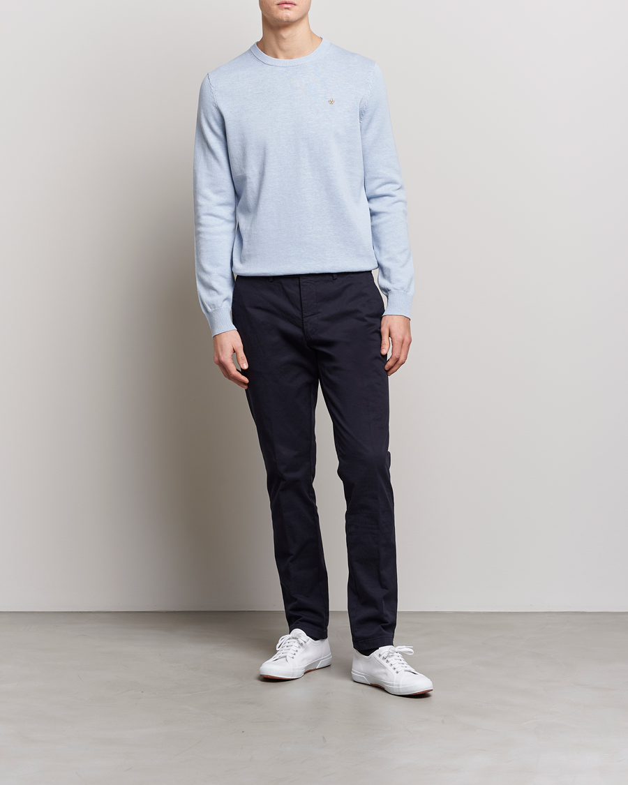 Uomini | Maglieria | Morris | Harold Cotton/Linen Summer Crew Neck Light Blue