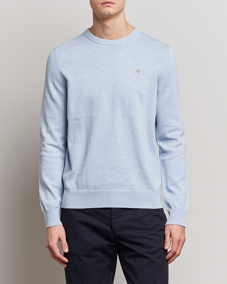 Uomini | Maglieria | Morris | Harold Cotton/Linen Summer Crew Neck Light Blue