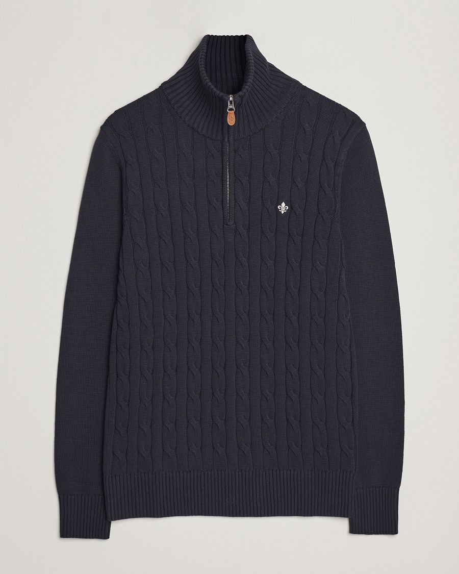Uomini | Maglieria | Morris | Raymond Cable Half Zip Old Blue