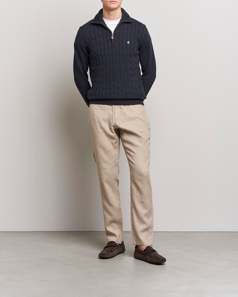 Uomini | Maglieria | Morris | Raymond Cable Half Zip Old Blue