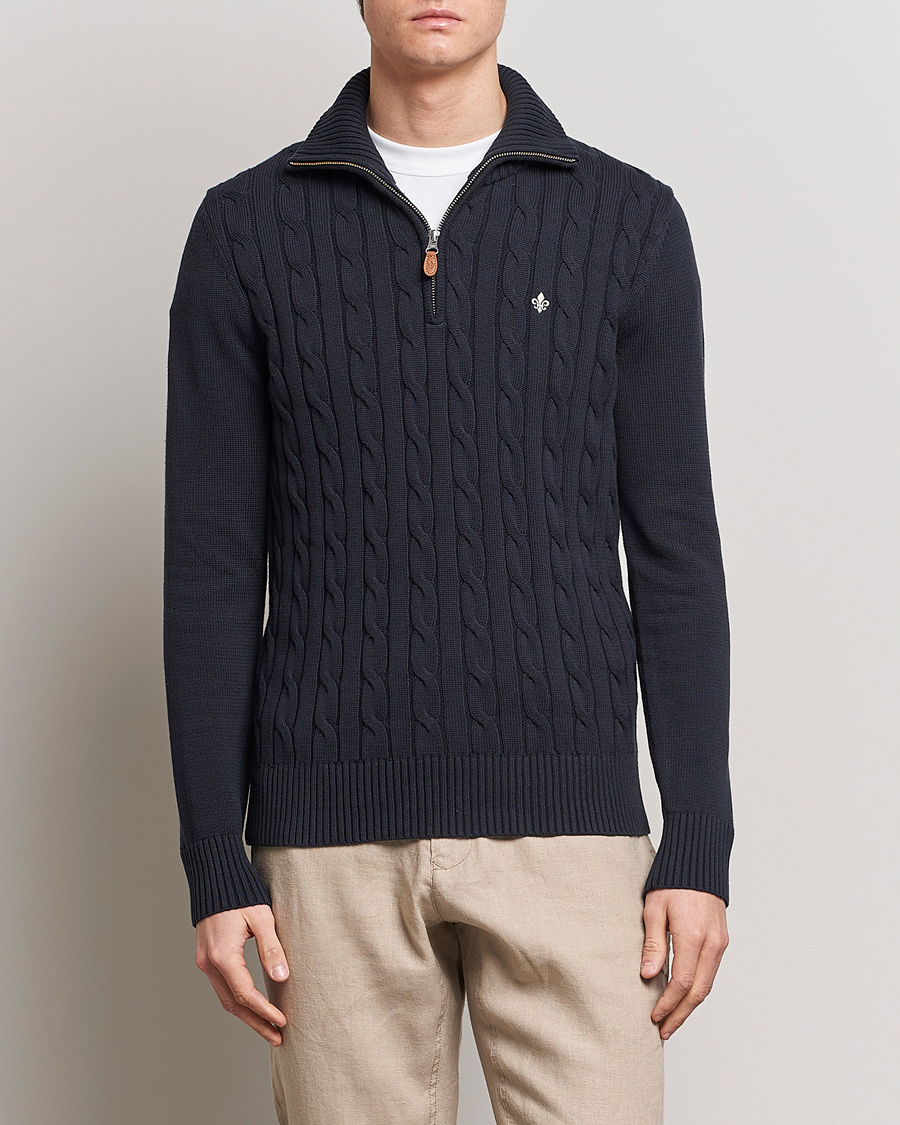 Uomini | Maglieria | Morris | Raymond Cable Half Zip Old Blue