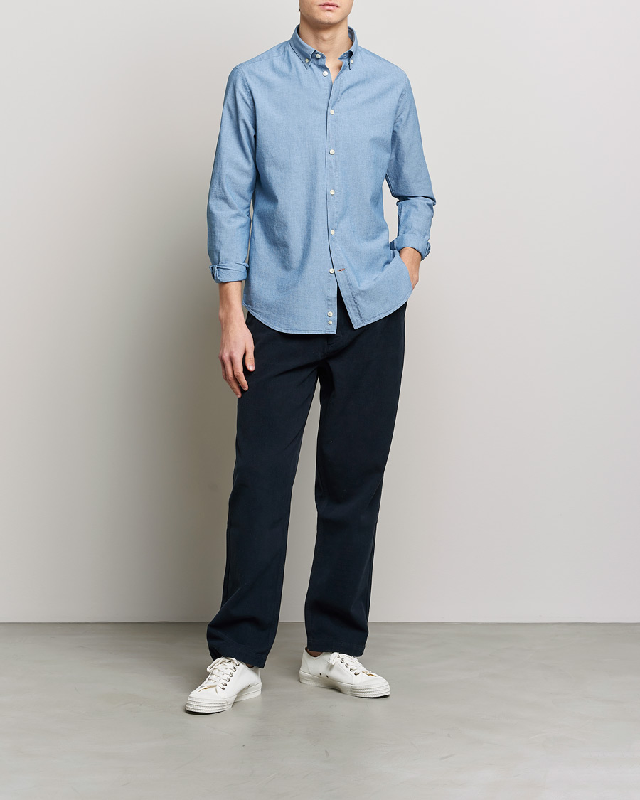 Uomini | Camicie | Morris | John Chambray Button Down Shirt Light Blue