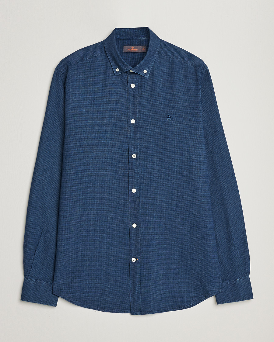 Uomini | Camicie | Morris | Cotton /Linen Indigo Button Down Shirt Dark Blue