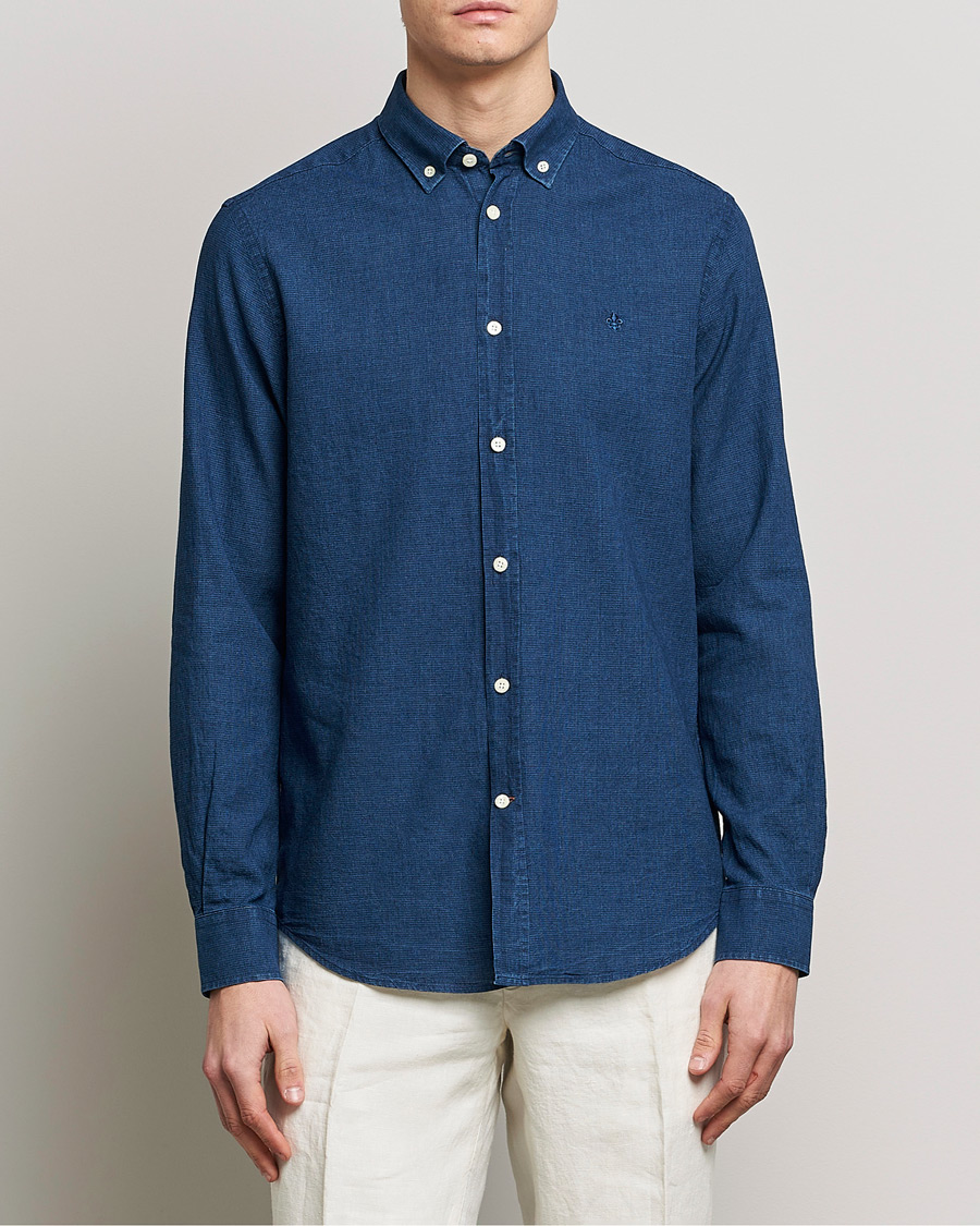 Uomini | Camicie | Morris | Cotton /Linen Indigo Button Down Shirt Dark Blue