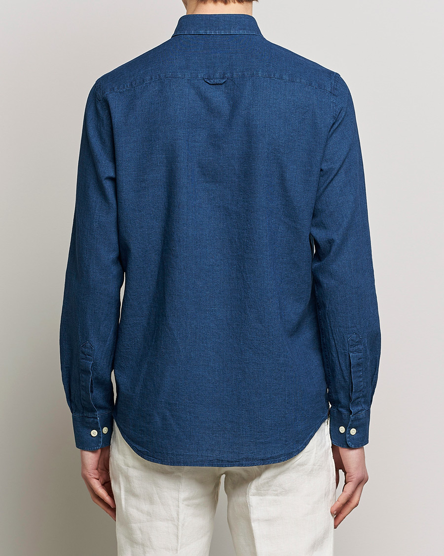 Uomini | Camicie | Morris | Cotton /Linen Indigo Button Down Shirt Dark Blue