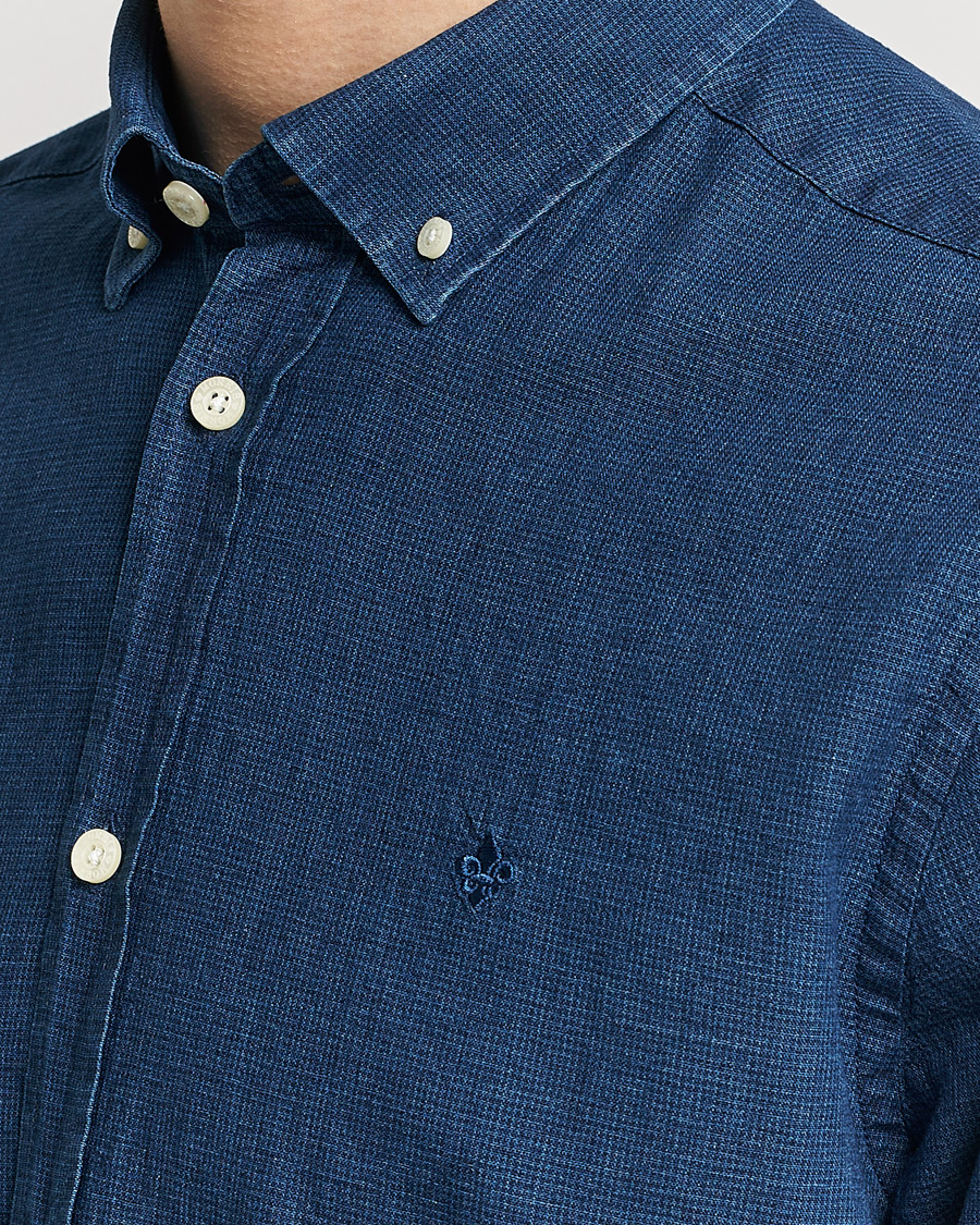 Uomini | Camicie | Morris | Cotton /Linen Indigo Button Down Shirt Dark Blue