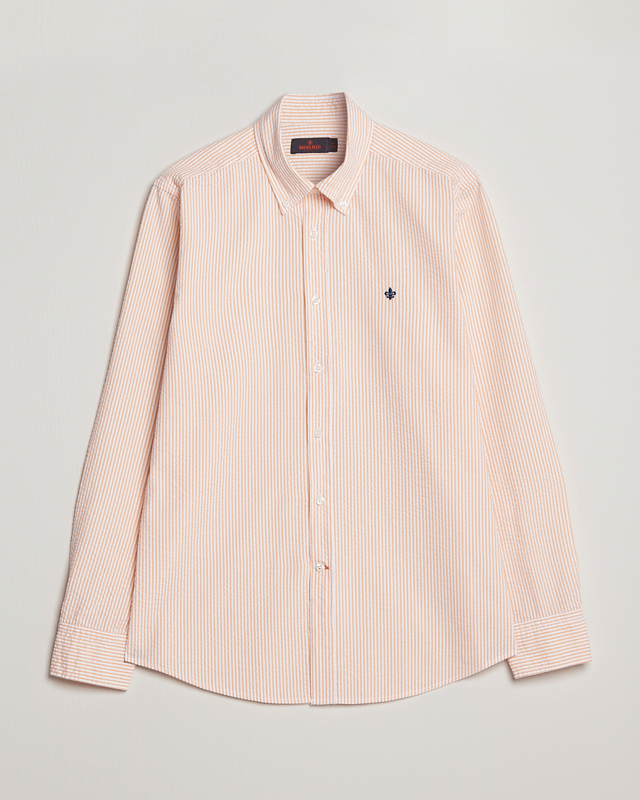 Uomini | Camicie | Morris | Seersucker Button Down Shirt Orange/White