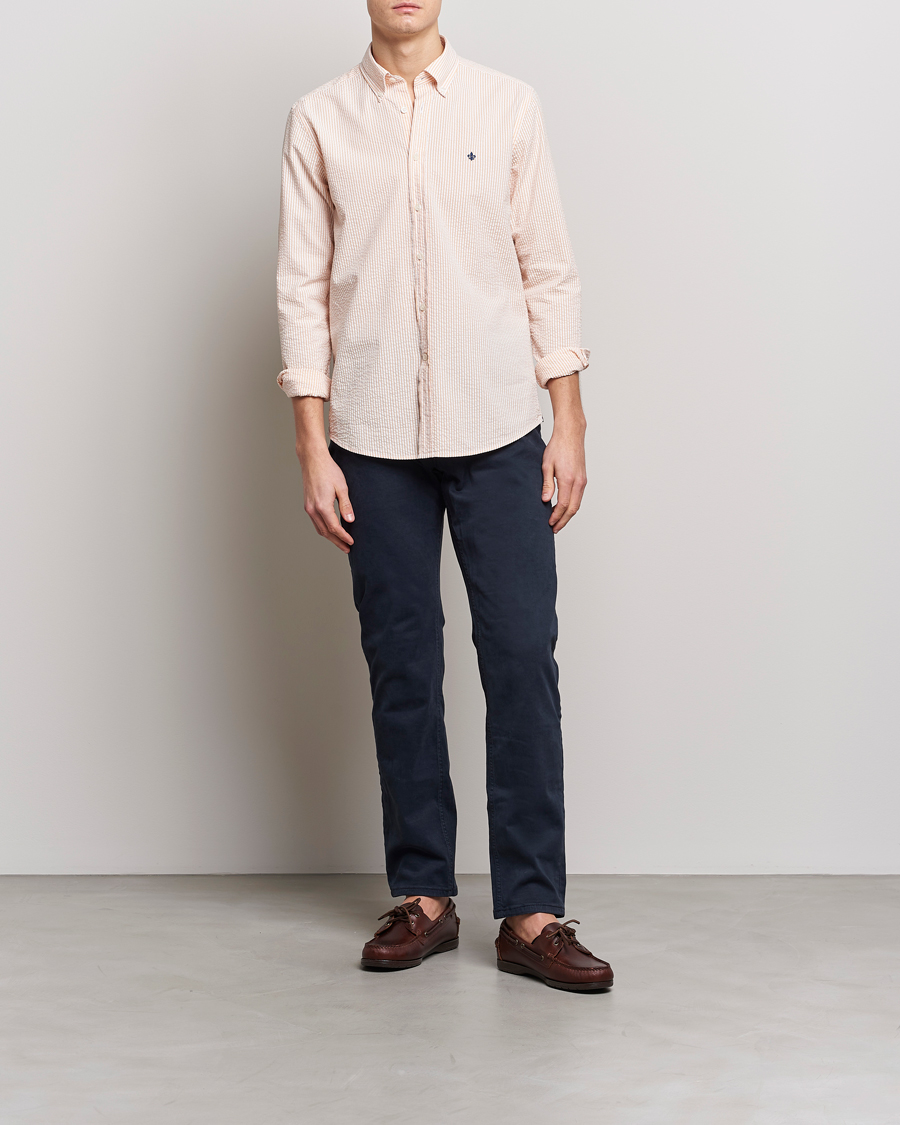 Uomini | Camicie | Morris | Seersucker Button Down Shirt Orange/White
