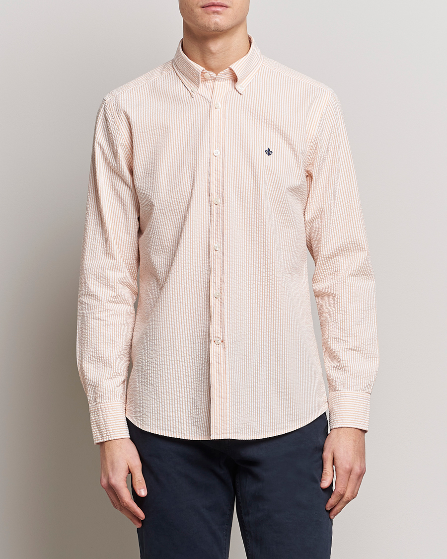 Uomini | Camicie | Morris | Seersucker Button Down Shirt Orange/White