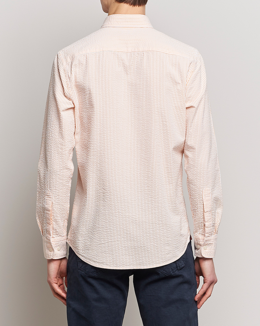 Uomini | Camicie | Morris | Seersucker Button Down Shirt Orange/White