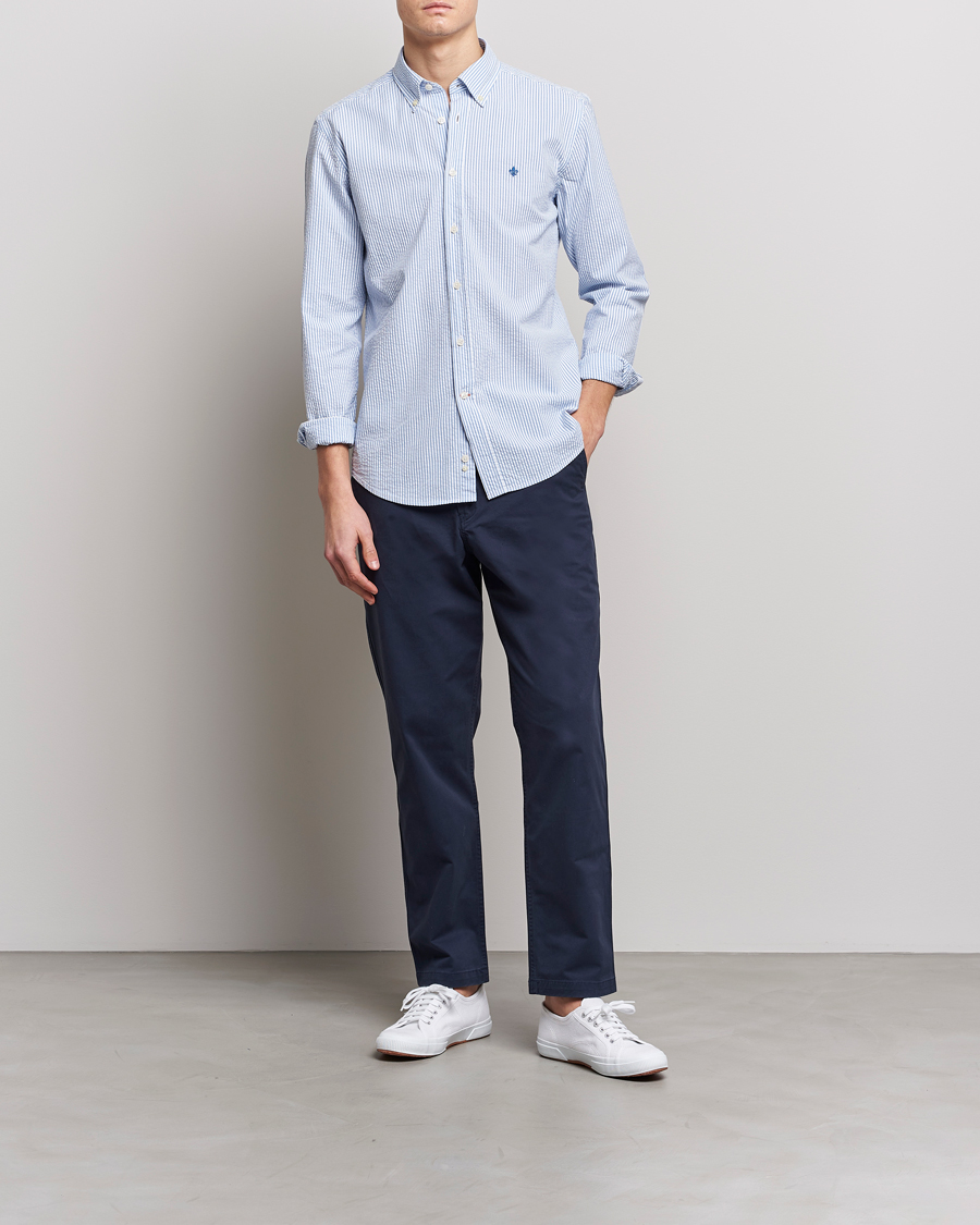 Uomini | Camicie | Morris | Seersucker Button Down Shirt Light Blue/White