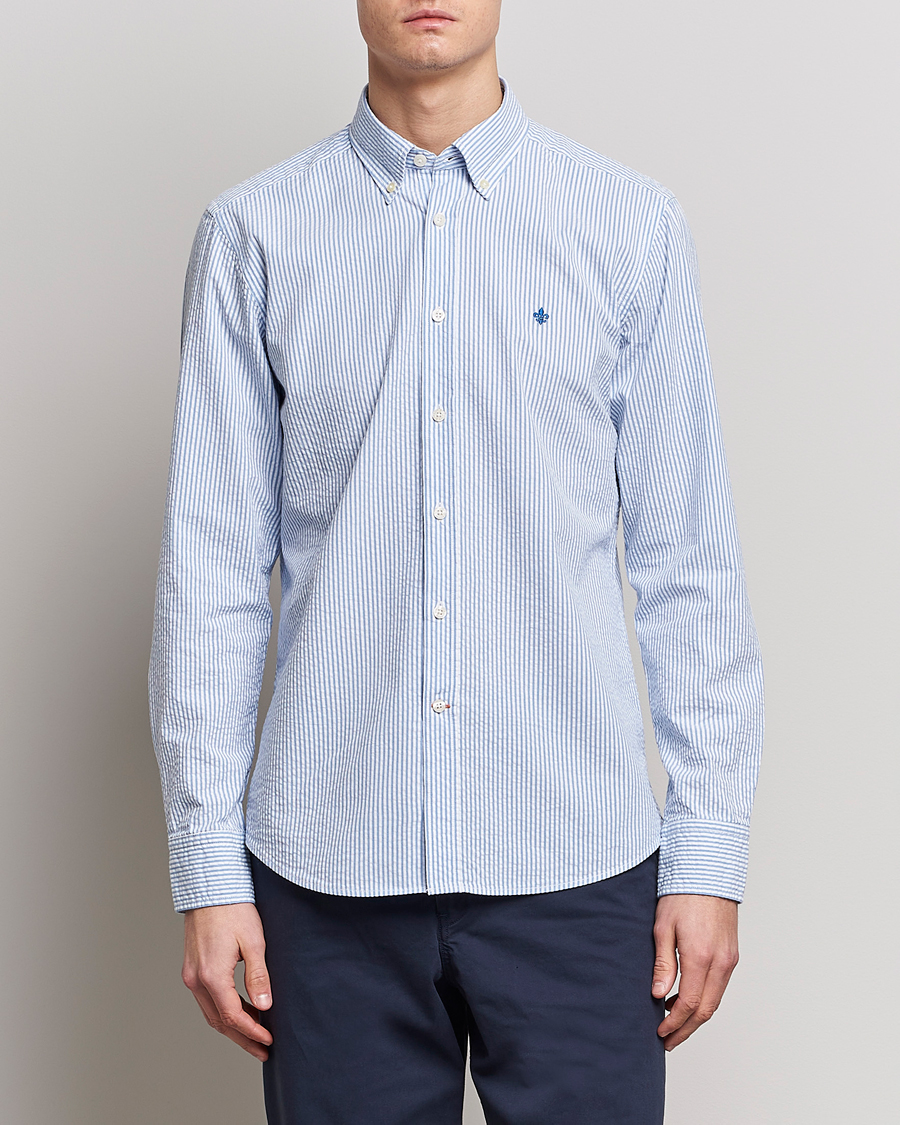 Uomini | Camicie | Morris | Seersucker Button Down Shirt Light Blue/White