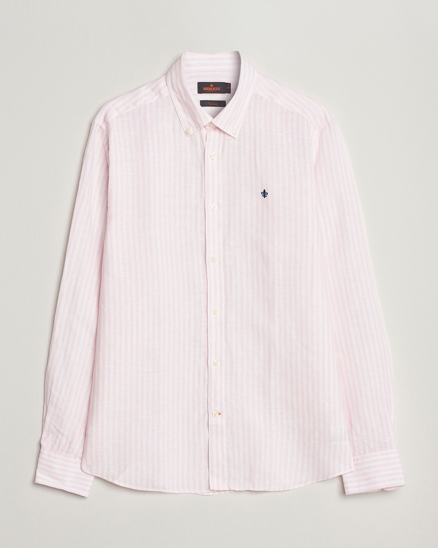Uomini | Camicie | Morris | Douglas Linen Button Down Striped Shirt Pink/White