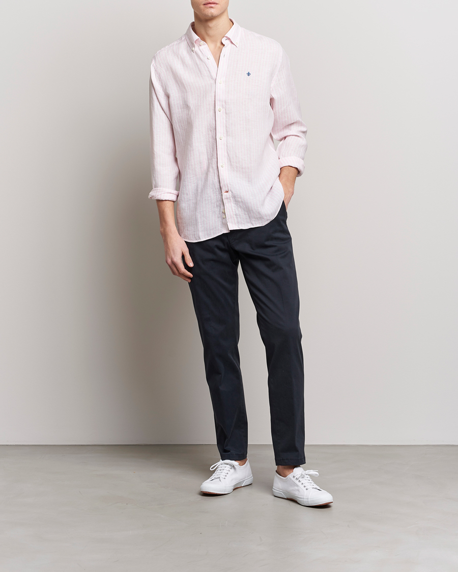 Uomini | Camicie | Morris | Douglas Linen Button Down Striped Shirt Pink/White
