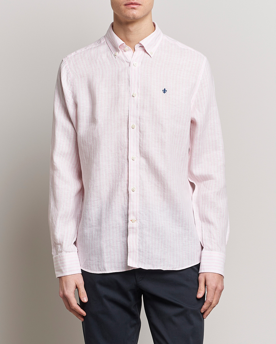 Uomini | Camicie | Morris | Douglas Linen Button Down Striped Shirt Pink/White